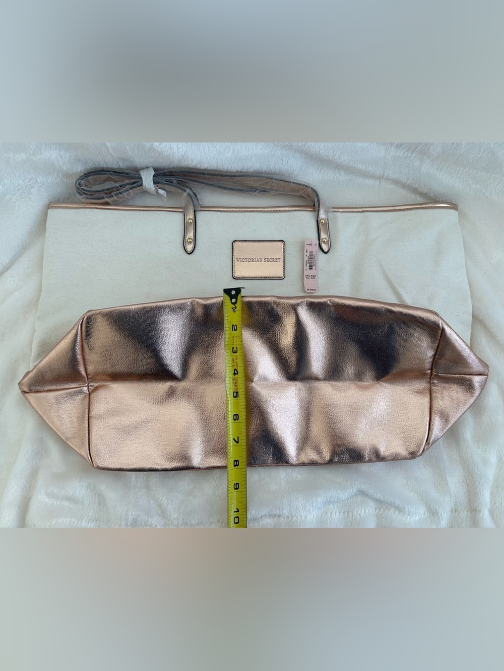 NWT Victoria's Secret Rose Gold Glam Canvas Large Zip Tote Weekender Bag - Picture 9 of 9